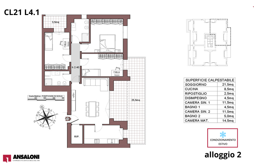 Calderara di Reno appartamento 2 – Lotto 4.1 – Via della Mimosa – CL 21