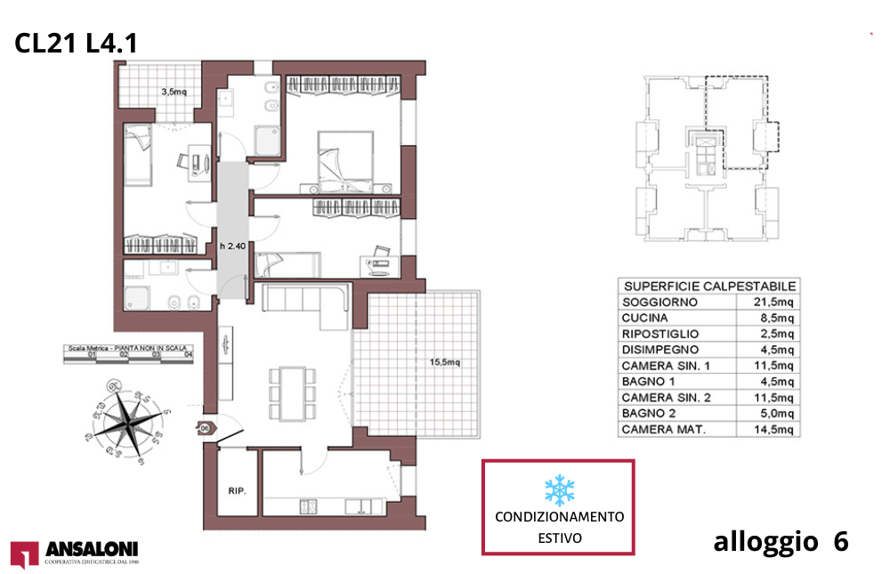 Calderara di Reno appartamento 6 – Lotto 4.1 – Via della  Mimosa – CL 21