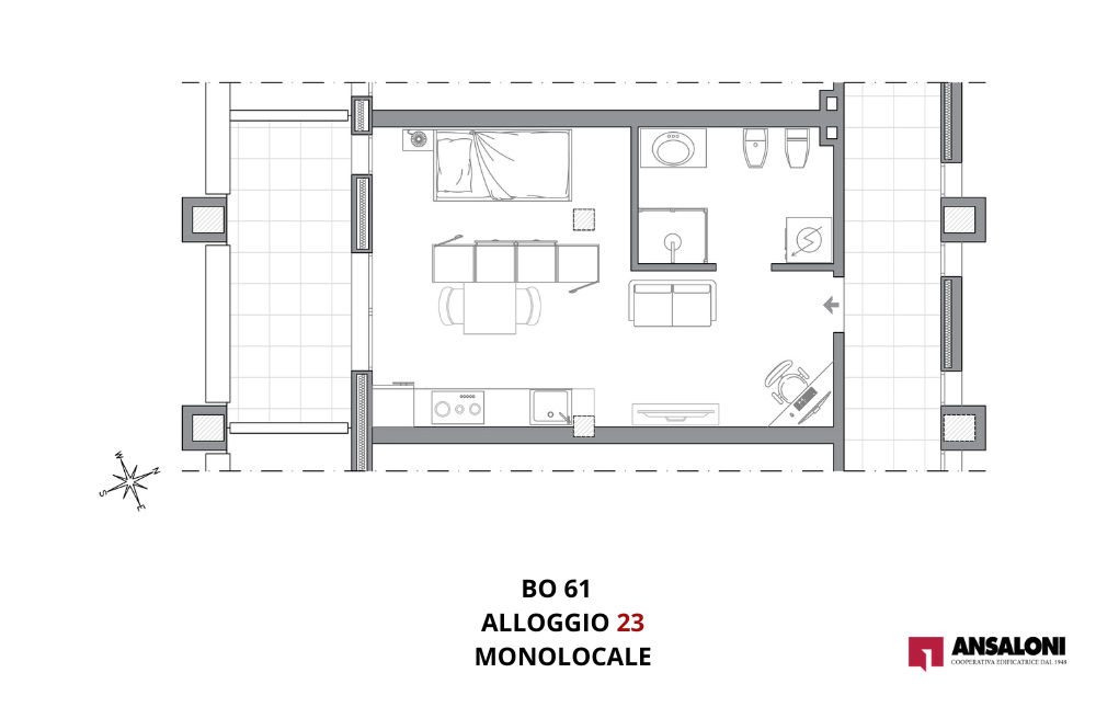 BOLOGNA – APPARTAMENTO 23 – MONOLOCALE – Via Della Salute – BO61